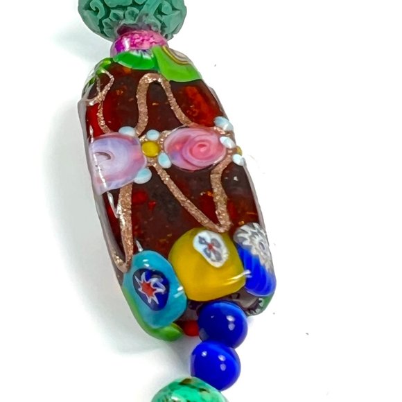 Blue Cinnabar Vase Bead Necklace w/ Blue Cats Eye Beads & Glass Lampwork Beads - Picture 10 of 12